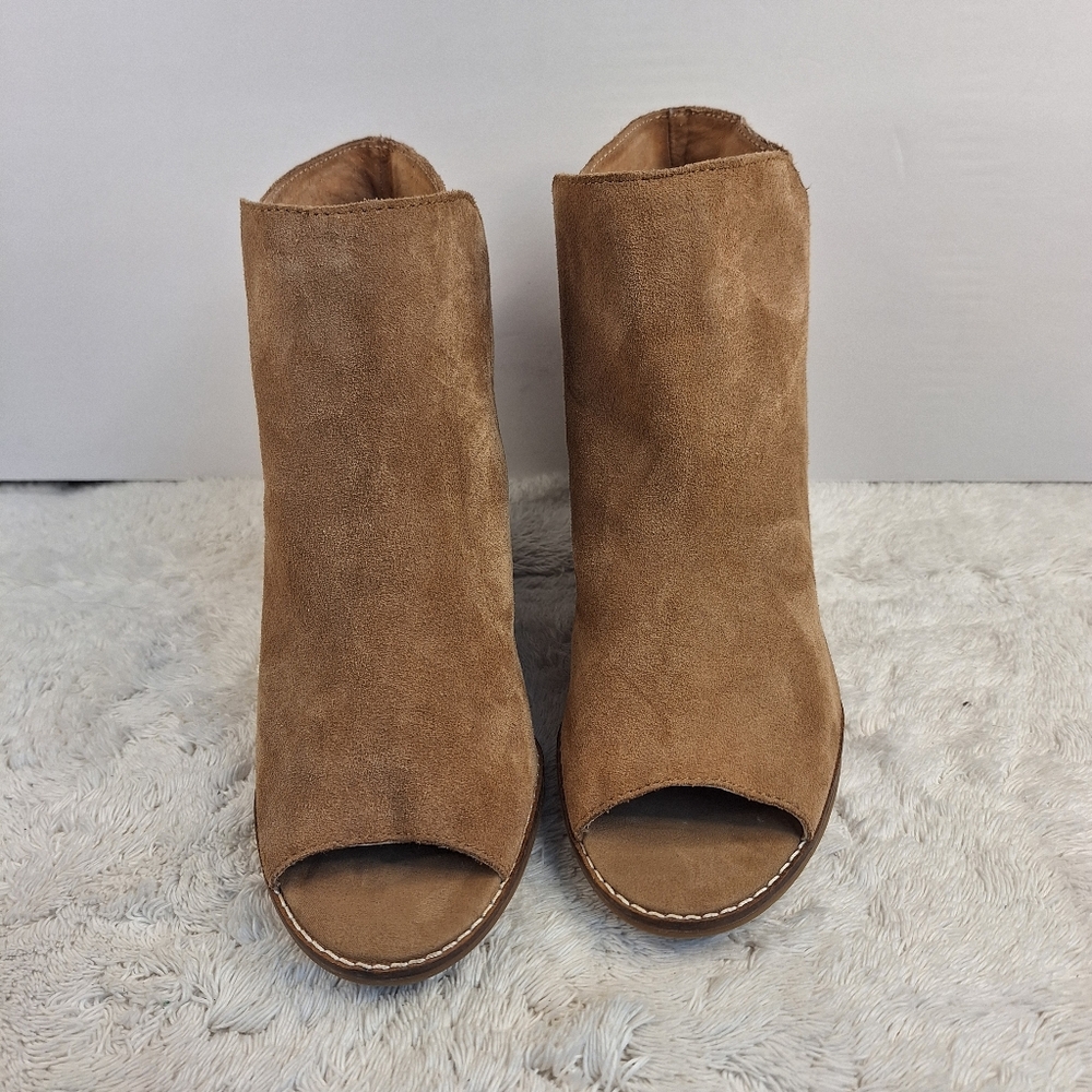 Lucky Brand Tan Peep-Toe Ankle Boots with Block Heel